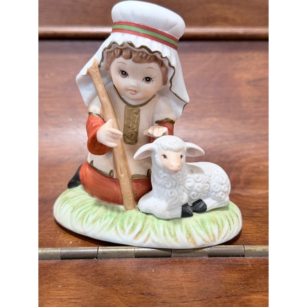 Vintage Homco Porcelain Shepherd Boy with Lamb Figurine 5257 Nativity Decor